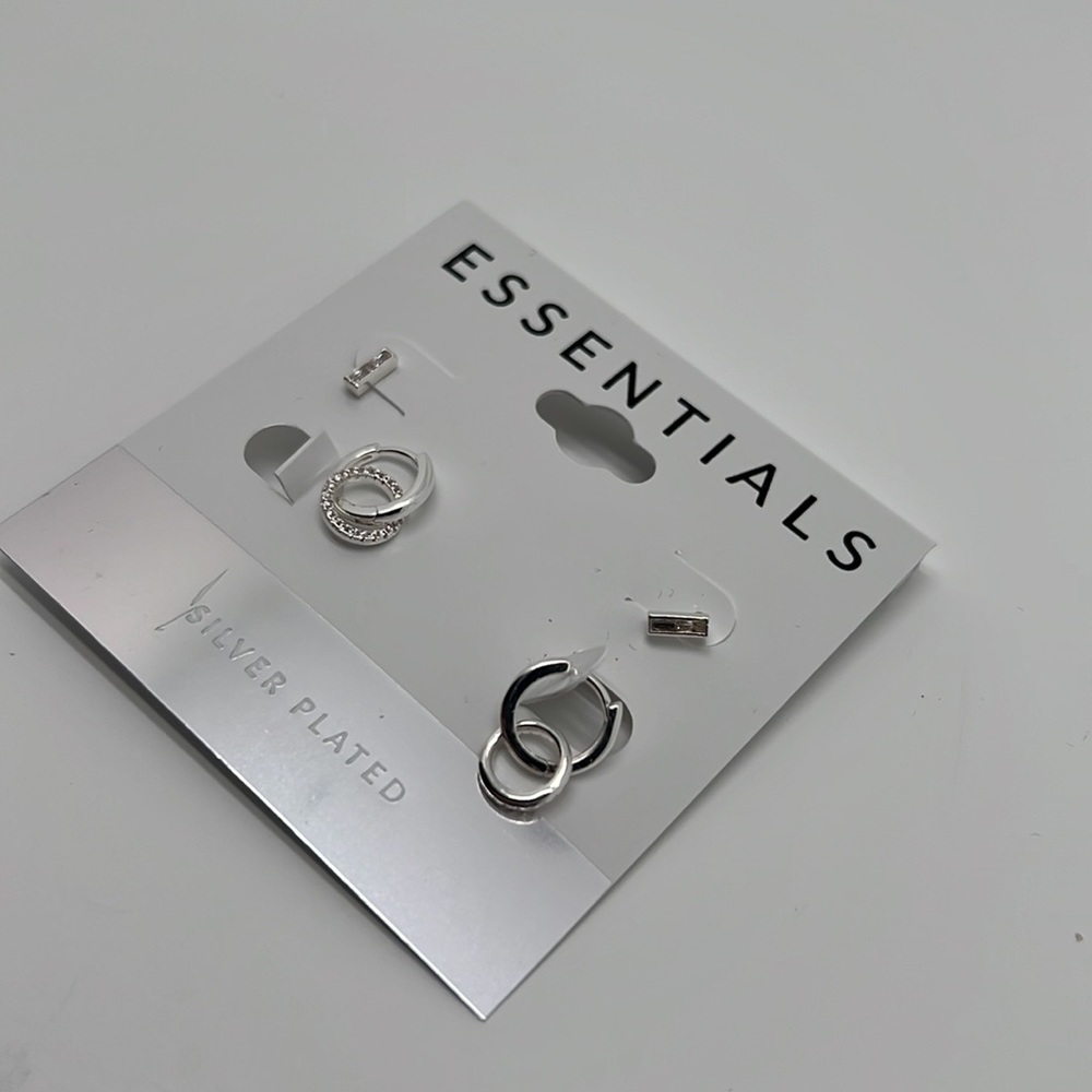 Essentials 2 Pc. Set Cz Double Loop Silver Plated… - image 2